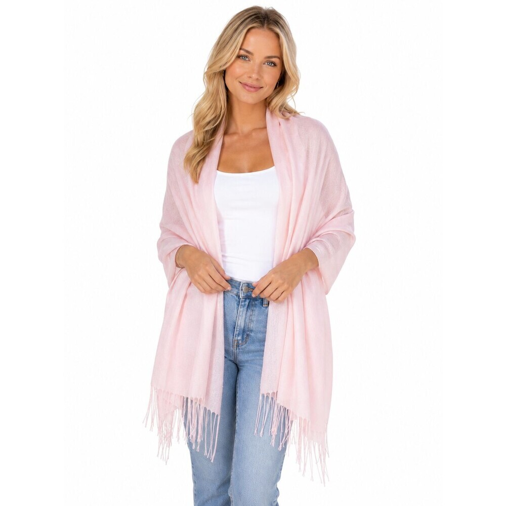 Cashmere Finished Scarf Wrap Pink Fringe Made in Italy Knit Classic Statement
